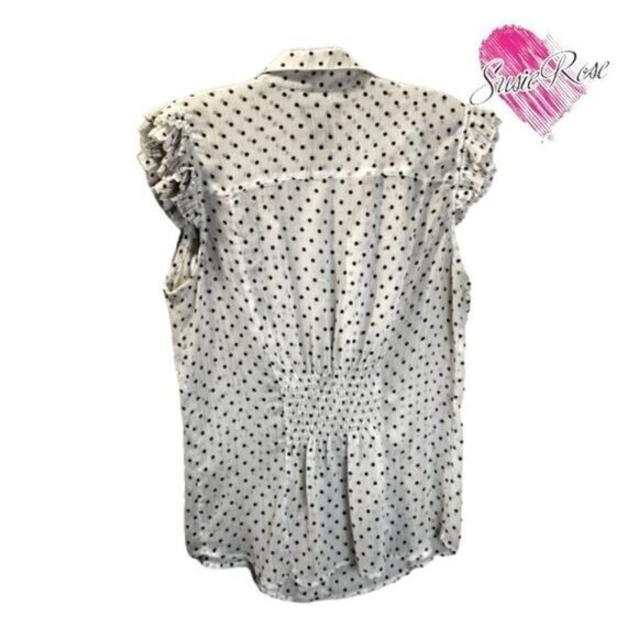 Susie Rose Polkadot Button Up Womens Ruffle‎ Sleeveless Semi-sheer Top - Picture 2 of 11